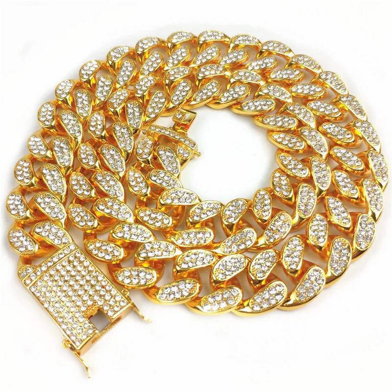 

FIMAODZ Hip Hop Iced Out Bling Necklace For Men Women Shiny Full Rhinstone CZ Miami Cuban Chain Punk Fashion Unisex Jewelry 2020