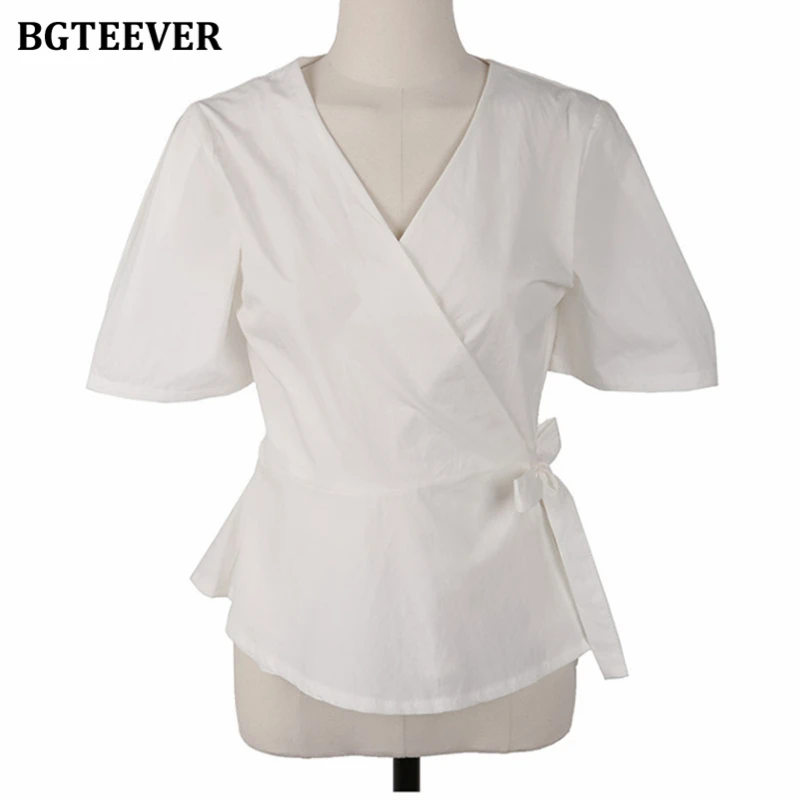 Элегантные женские рубашки BGTEEVER с V-образным вырезом блузки повседневные