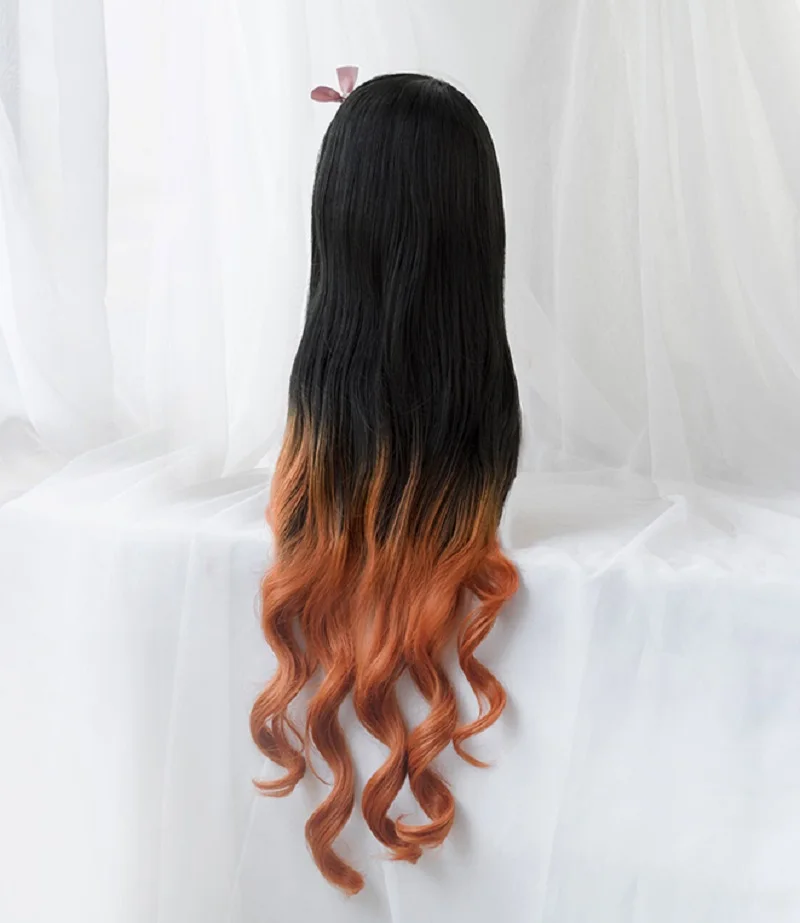 Парик для косплея из киметсу длинный термостойкий синтетический с шапочкой