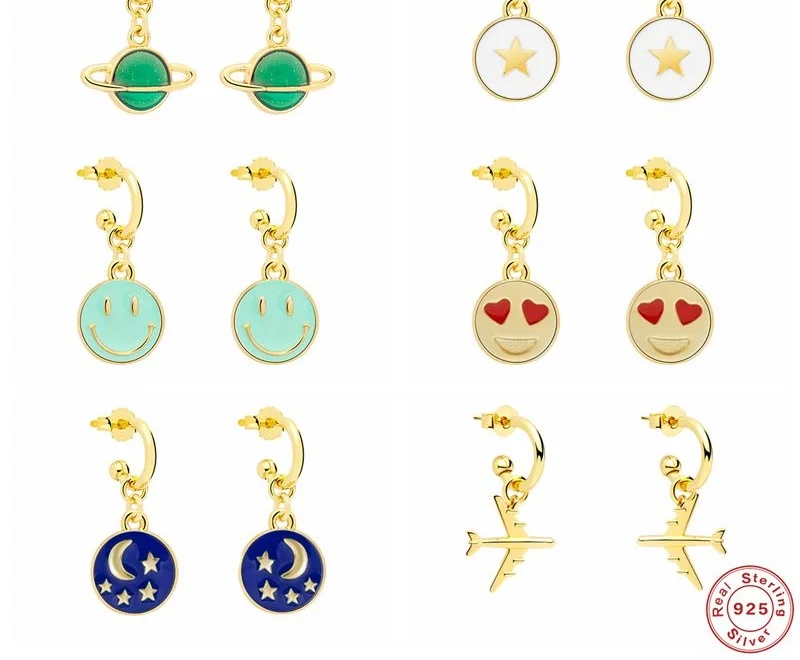

Cute Smile Face Pendant Piercing Earring Sterling Silver Drop Earrings for Women Piercing Jewelry Pendientes Vintage Earrings