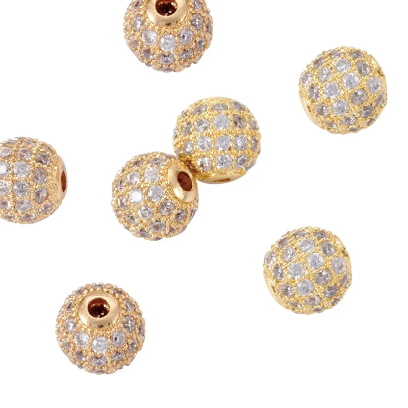 

10pcs 6mm 8mm 10mm 12mm Round Brass Crystal Micro Pave Cubic Zirconia Beads for Jewelry Making DIY Findings Disco Ball Bead