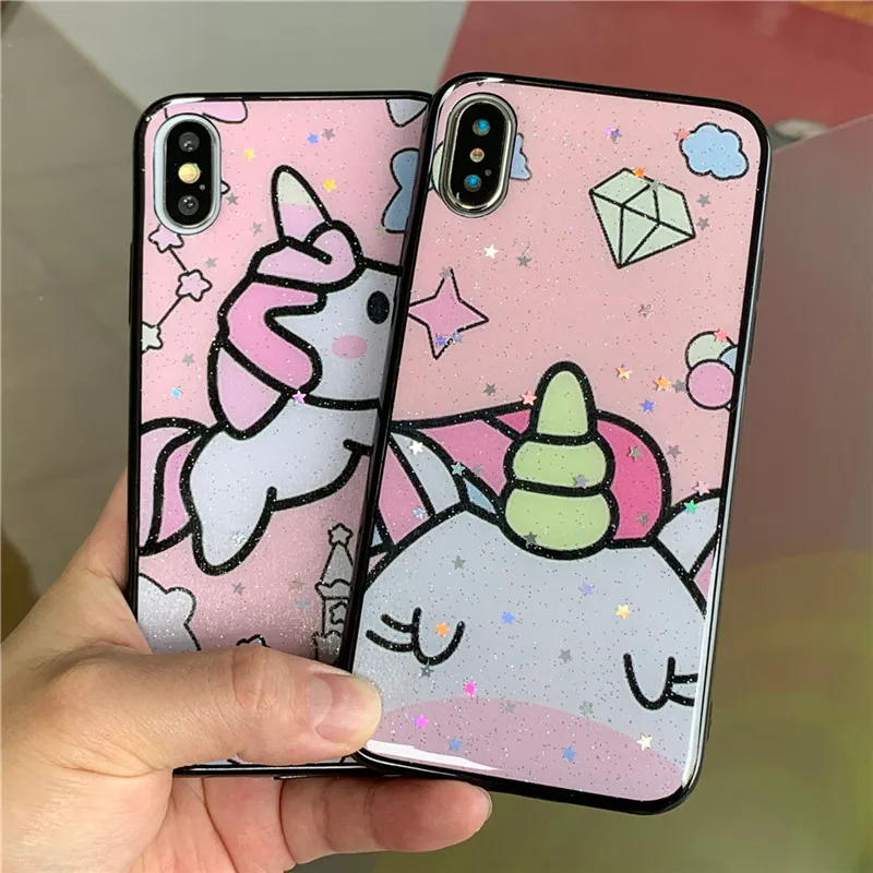 Роскошный блестящий чехол с единорогом для iPhone X 7 plus XR 8 Plus противоударный