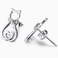 cute fashion korean copper material cat studs earrings for women trendy zircon silver color earrings girls party jewelry