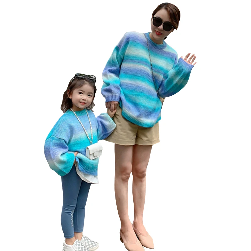

Mom And Daughter Party Clothing 2021 New Autumn Winter Children Clothes 2 - 8 Years Baby Girls Colorful Sweater Long Sleeve Tops