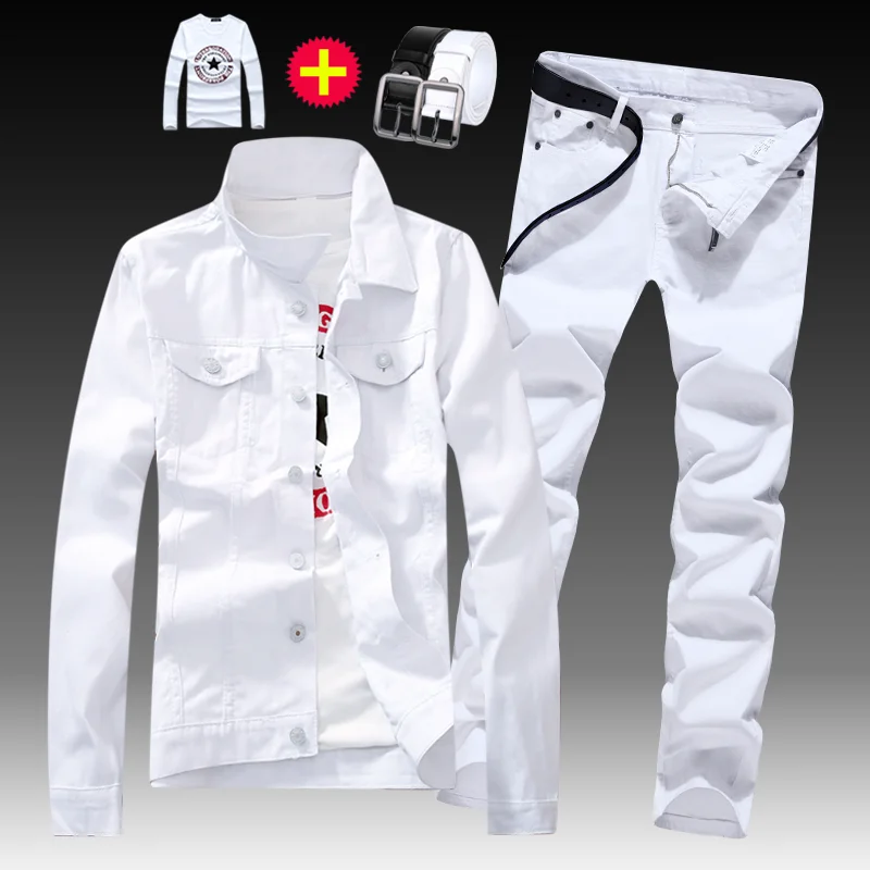 Модная мужская Облегающая джинсовая куртка с эффектом потертости длинные брюки