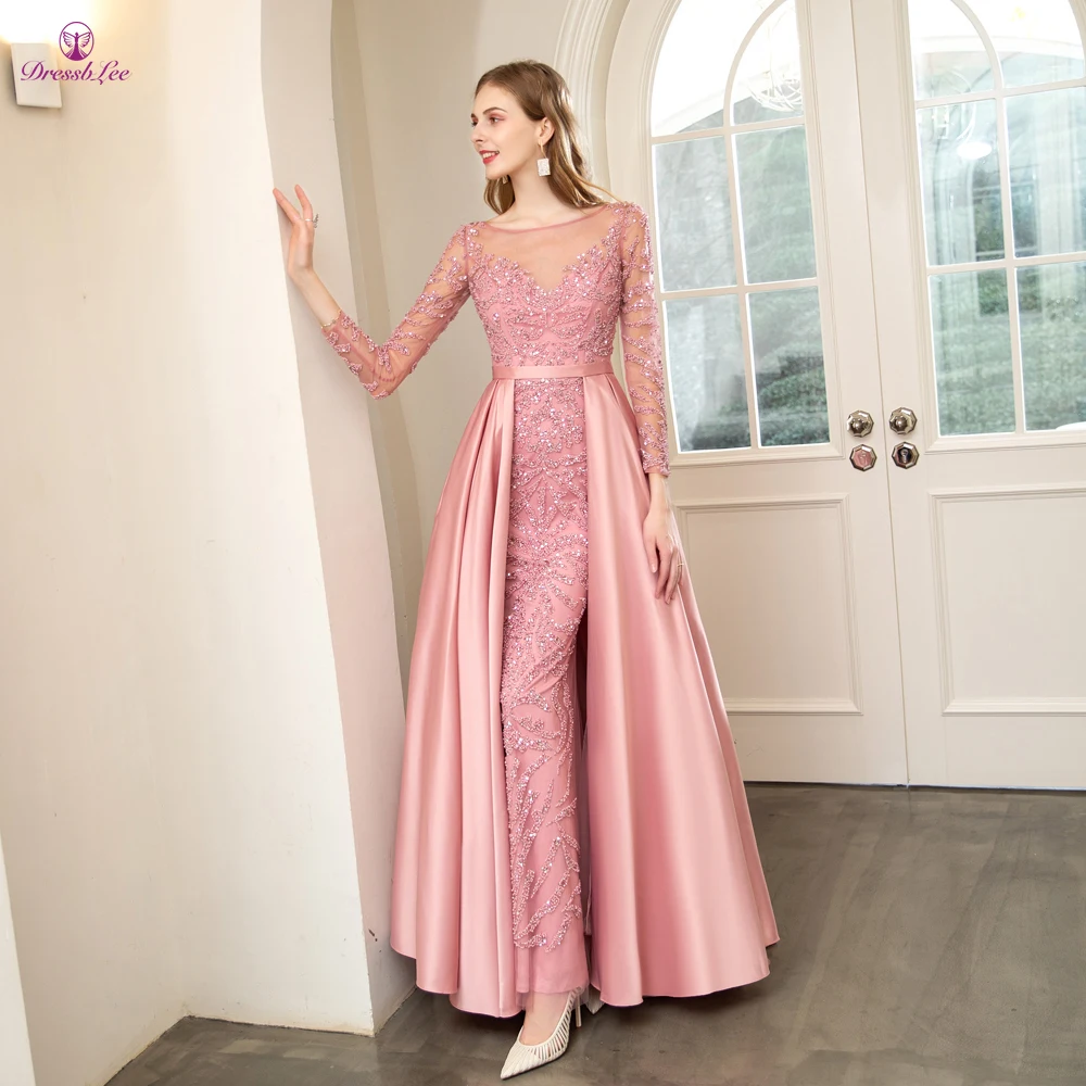 Платье с длинным рукавом блестками и жемчугом Длинные вечерние платья для