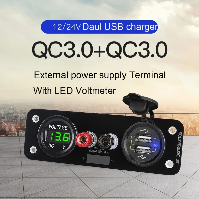 

Sturdy 12V Dual Quick Charge 3.0 USB Charger with Voltmeter for Car SUV Motorcycle RV Abrasion-resistant T21B