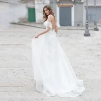 boho wedding dresses sexy open back off shoulder lace applique robe de mariee princesse customizable bride gowns