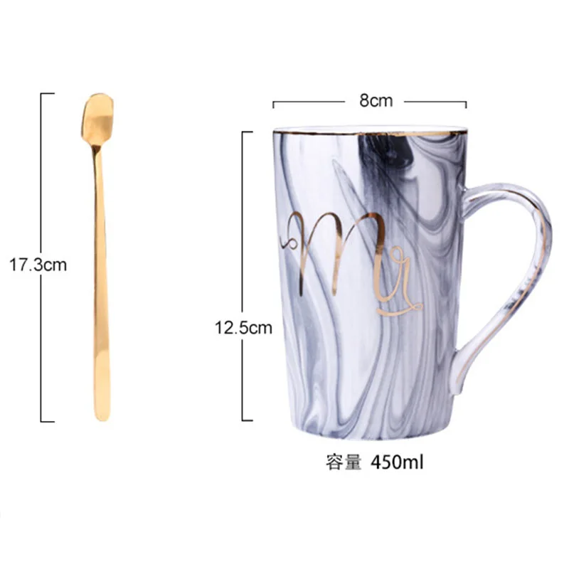 

450ml Marble Pattern Cup Gold Rim Mug Gift Box Set Flamingo Coffee Mugs Ceramic Mug Coffee Couple Cup with Spoon Lid
