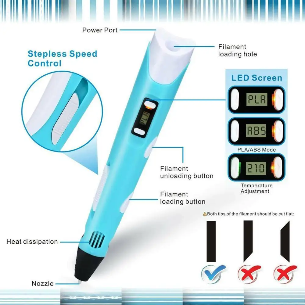 3d ручка с USB зарядкой и ЖК дисплеем для печати сделай сам пла абс нитью игрушка