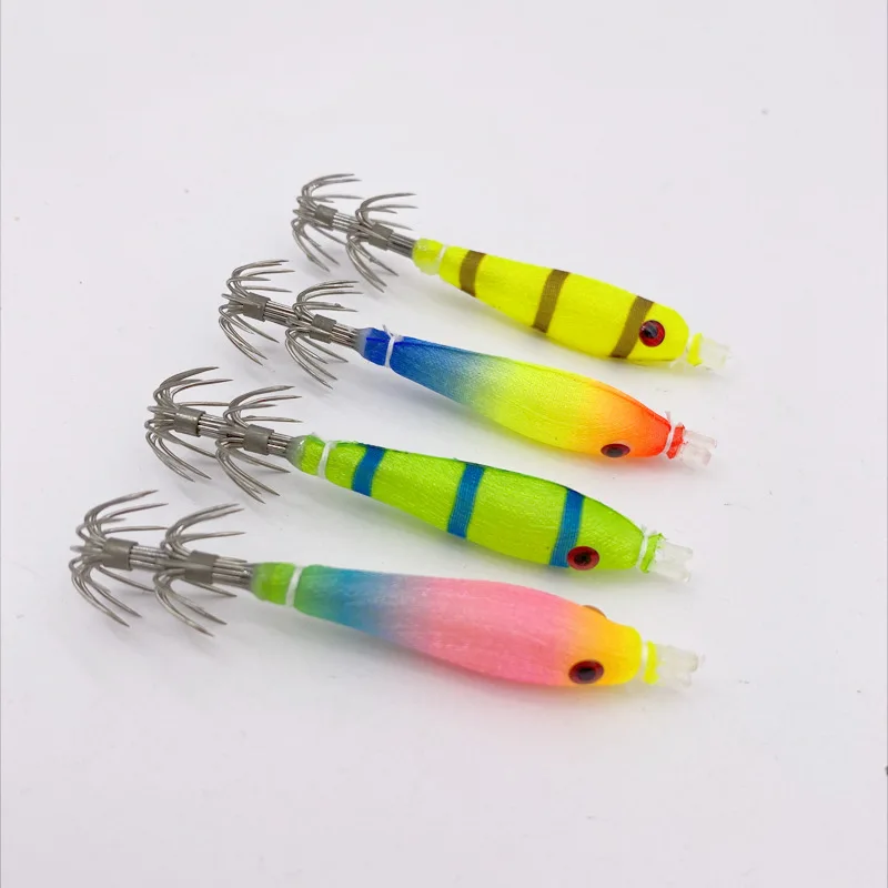 

New Arrival 4g 7cm Sea Fishing Lure Wood Shrimp Squid Octopus Soft Baits Lures High Quality Squid Hook Squid Jigs