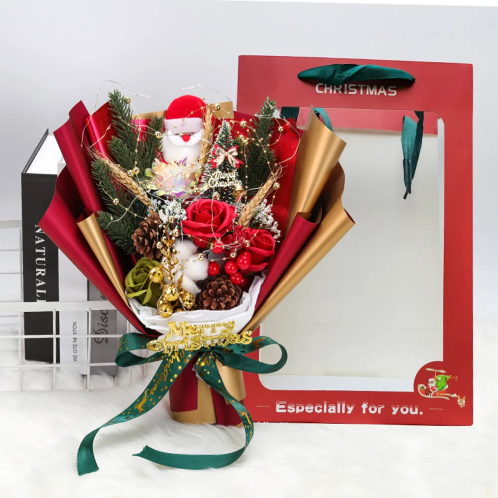 

Ornaments Decoration Christmas Dried Flowers Santa Claus Creative Gift Cedar Daily Gifts Plastic Bouquet String Lights