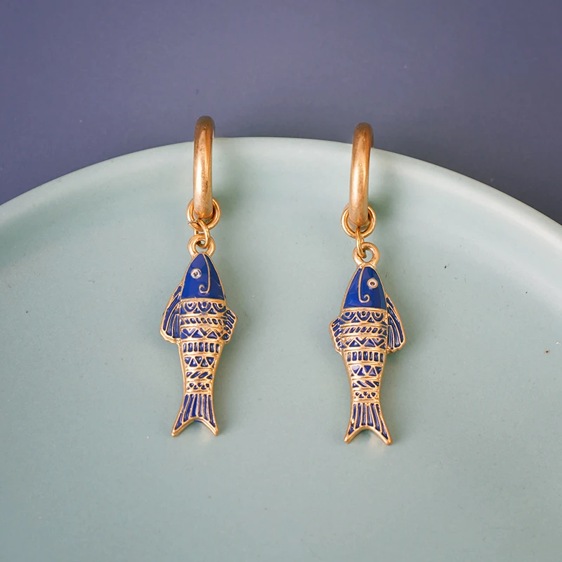 Голубые серьги богемные шикарные Подвески морской жизни Висячие женские C-Shapled