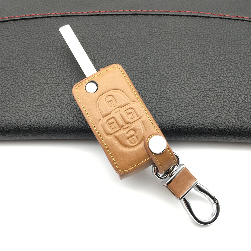

For Peugeot 1007 807 Fashion Style 100% Top Layer Leather Car Key Fob Cover Case Skin 4 buttons Folding Car Key Protector