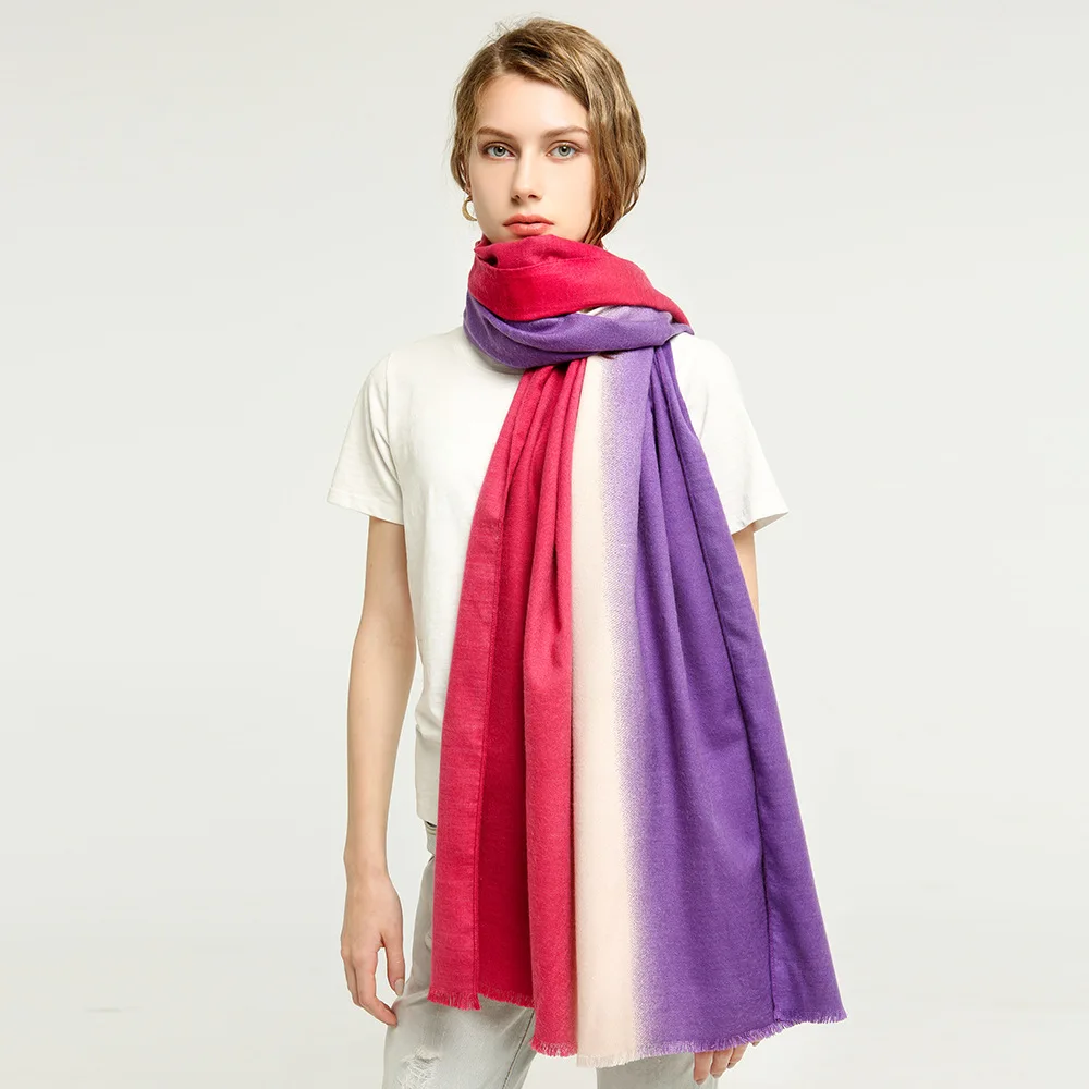 

2021 Women's Autumn and Winter Student Printing Cotton Fashion Creative Double-sided Satin Three-color Gradient Scarf