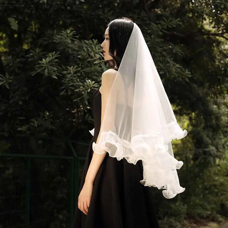 2019 Elegant Lace Ruffle Edge 1.5M Bridal Wedding Veils Two layers Short With Comb Cheap Accessories | Свадьбы и торжества