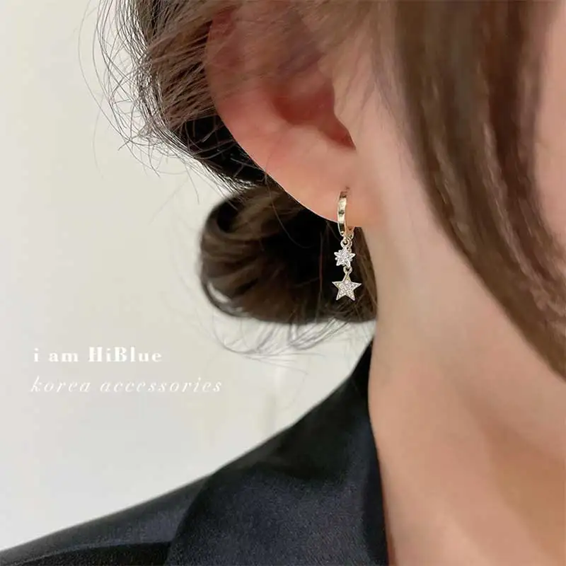 

xiaoboACC S925 Silver Women Hoop Earrings Korean Fashion Star Hanging Earrings Jewelry 2021 Trend