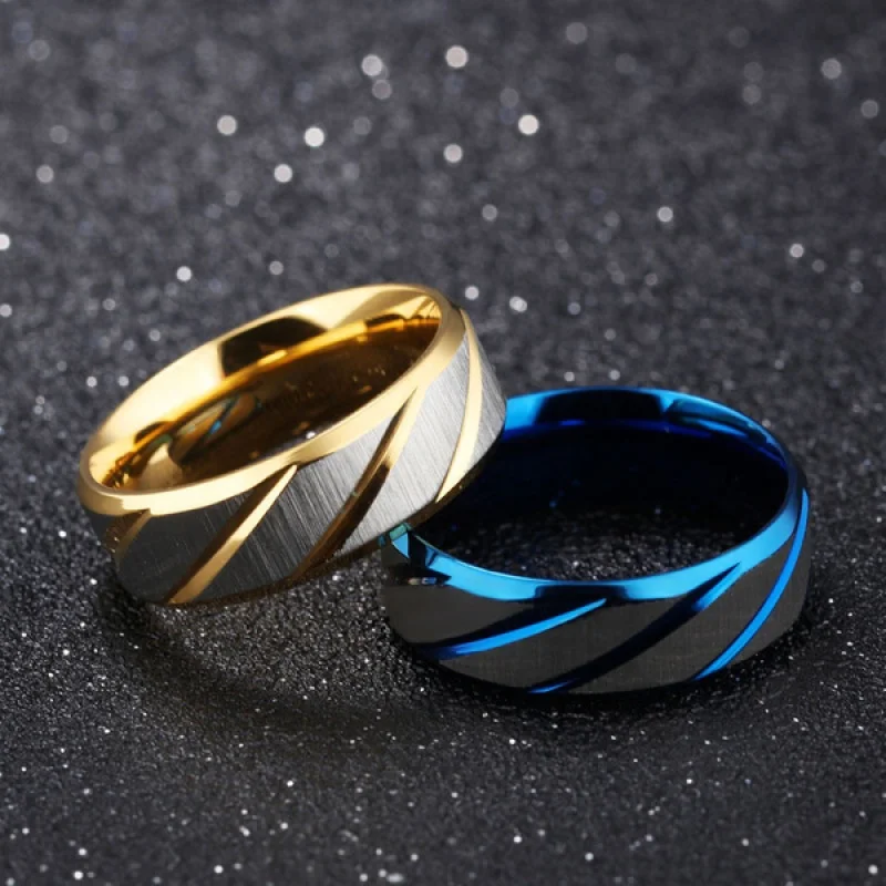 

Classic Twill Titanium Steel Couple Rings Golden Wave Pattern Wedding Engagement Rings Men and Women Engagement Jewelry Gifts