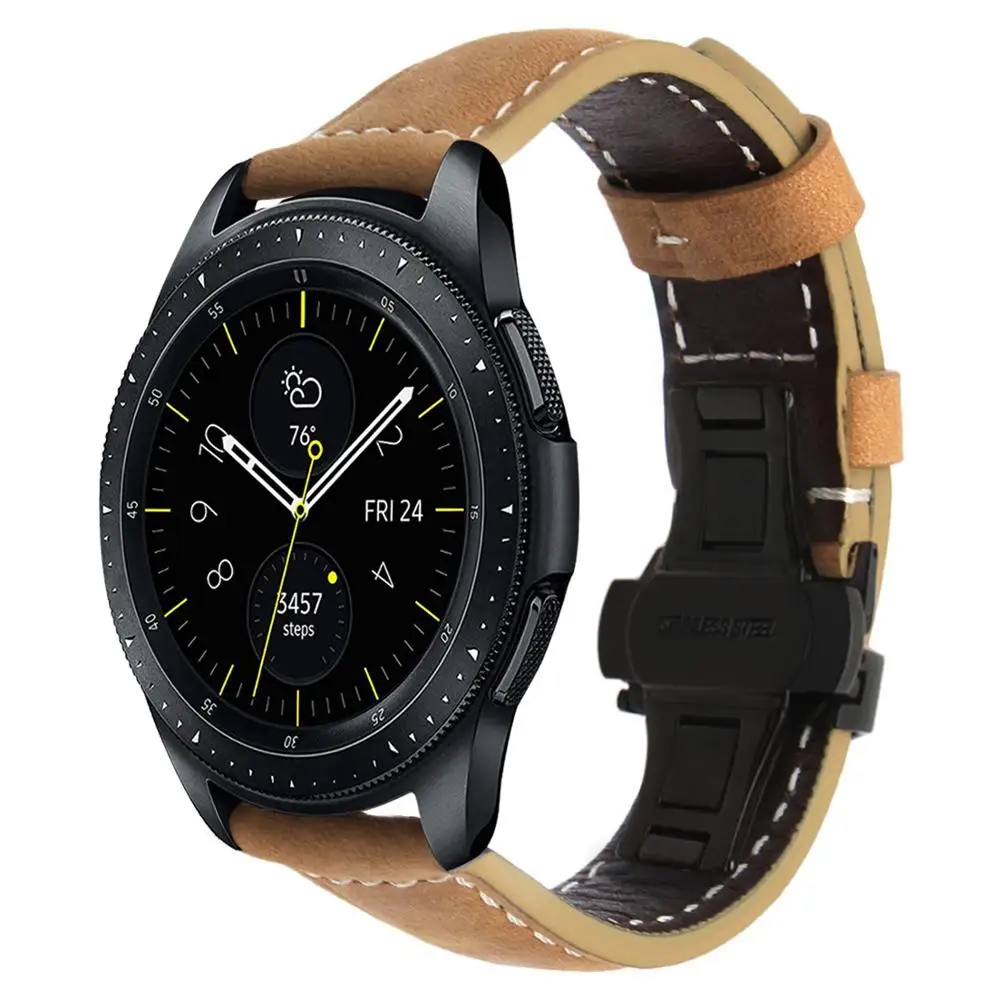 Итальянский ремешок для часов из натуральной кожи 22 мм 20 мм для samsung Galaxy Watch 46 мм 42 мм быстросъемный ремешок из стали с застежкой-бабочкой - Цвет ремешка: Light Brown B
