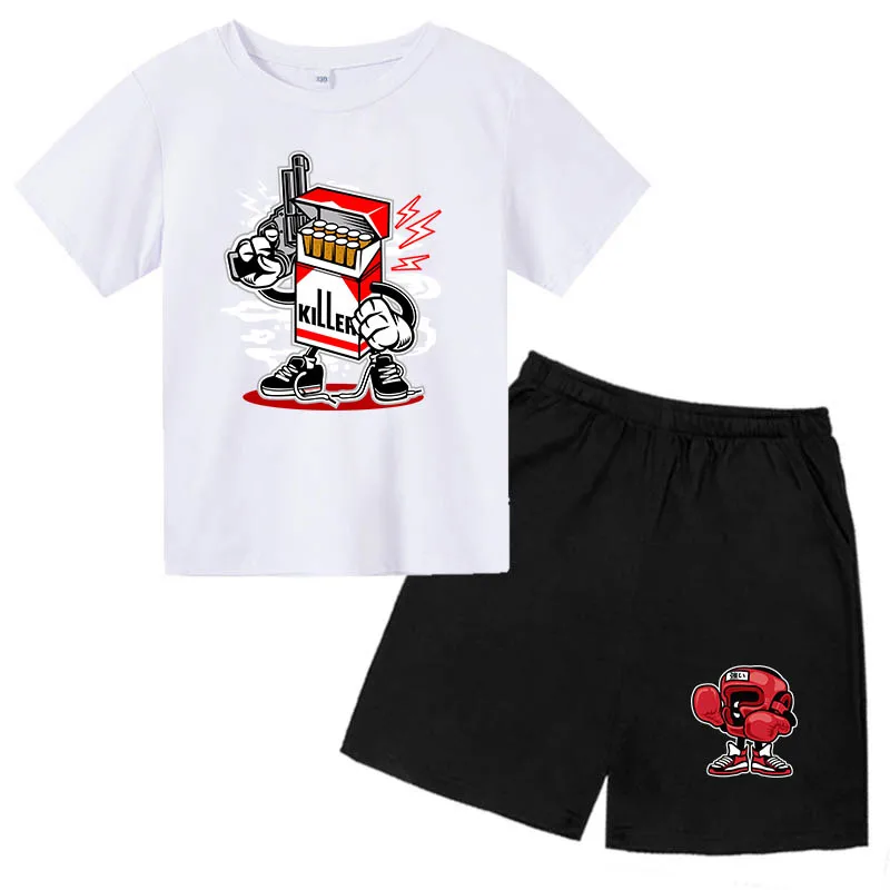 Летний детский костюм в стиле хип-хоп с принтом монстров рубашка и шорты для