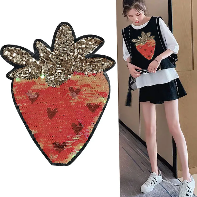 2019 милый клубничный блесток узор большой патч для свитера Трикотаж Пальто с