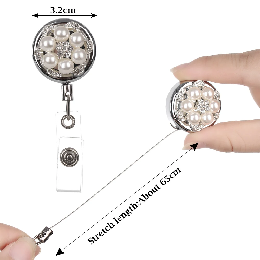 Выдвижной значок с жемчужинами шаблона металлический зажим для защиты от потери