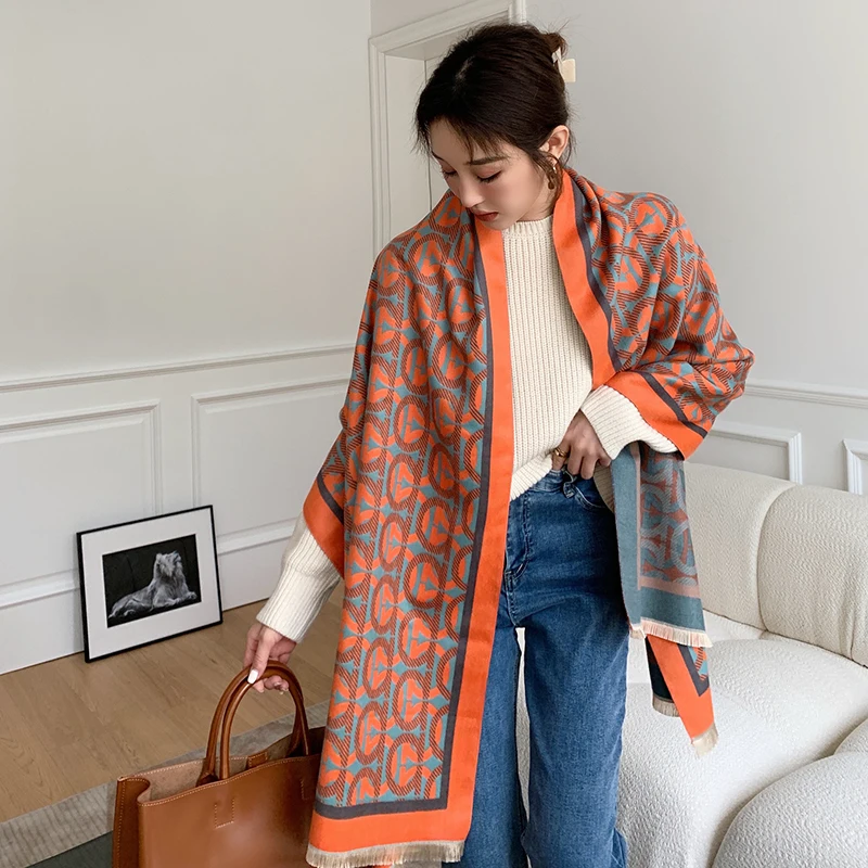 

Luxury brand Winter Scarf Women Soft Cashmere Warm Pashmina Horseshoe Print Scarves Wraps Thick Long Shawls Bufanda Stoles Hijab