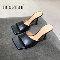 2020 new summer women sandals square toe ladies heel mules sexy thin high heels sandals slippers female fashion woman shoes