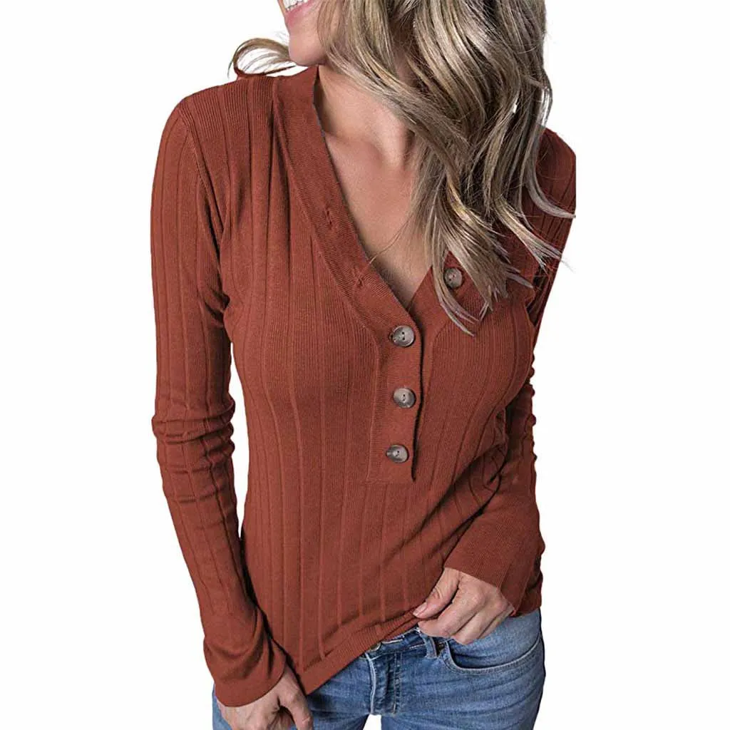 

Spring Top Sexy V-neck Long Sleeve Button Design Slim-Fit Top Black Green Color Gray Jersey Tops Shirts for Women