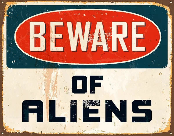 Остерегайтесь пришельцев большой металлический жестяной ретро-плакат настенный