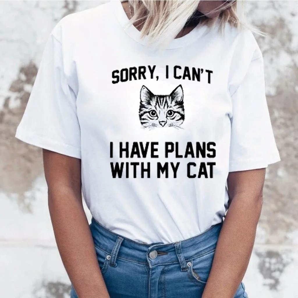 Женская футболка с принтом sorry I Can't Have Plans With My Cat летняя для девочек и женщин |