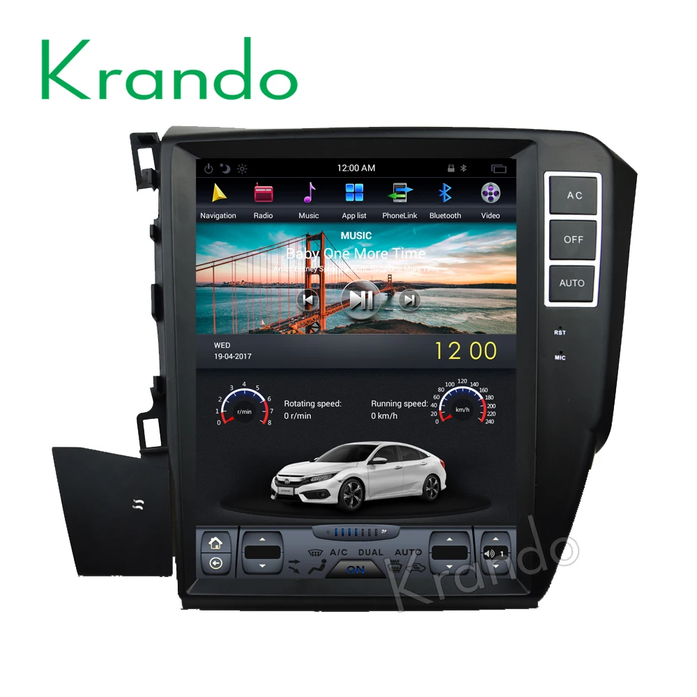 

Krando Android 9.0 10.4" Vertical screen car audio radio system player for Honda Civic Left driving 2012+ gps navigation