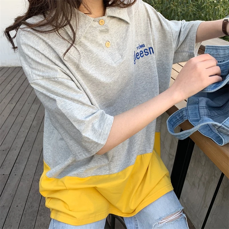 Футболка женская с коротким рукавом и отложным воротником | Женская одежда