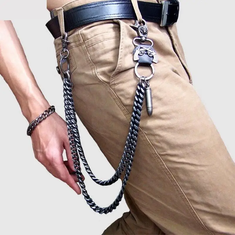 1PC Mens Hip Top Punk Rock Pants Trousers Jeans Waist Skull Men's Metal Wallet Link Chains Chain Strands Biker Key Two J1O6 | Украшения