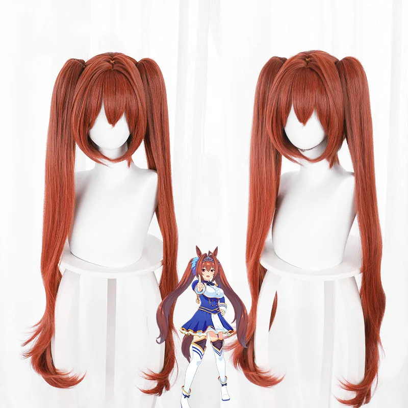 

Anime Hot Game Pretty Derby Daiwa Scarlet Wig Lovely Long Red Brown Pig Tails Hairstyle Wig Cosplay Props Length about 90cm