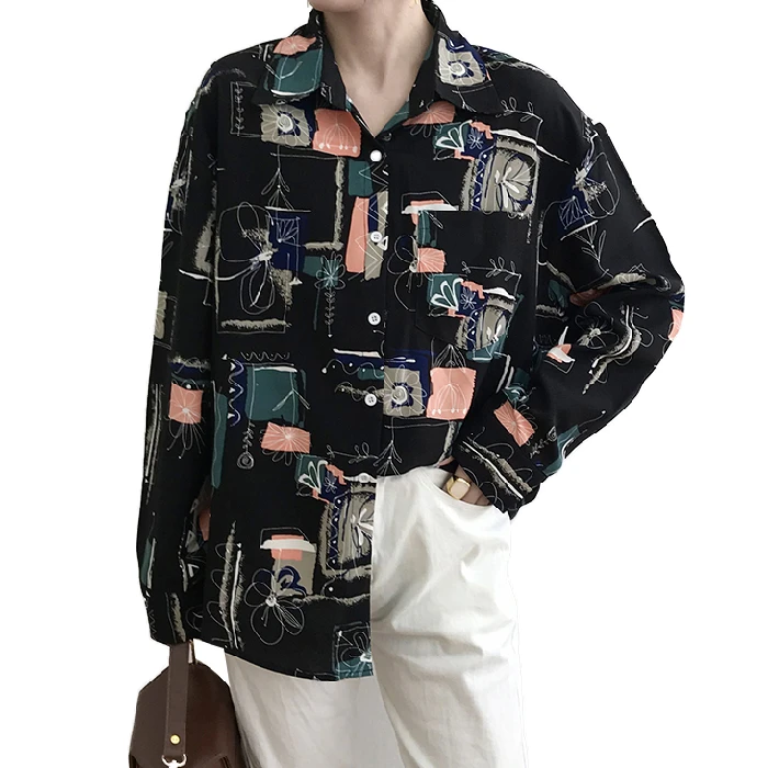 

Autumn Chiffon Floral Blouse For Women Korean Style Chic Casual Loose Tunic Shirt All Match Women Tops 2020