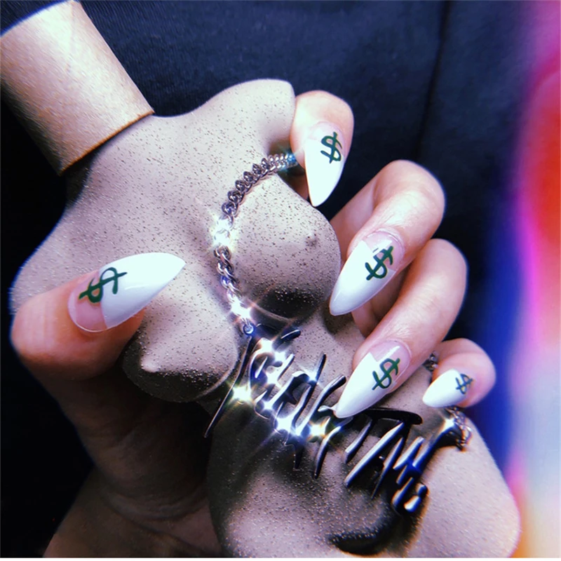 Длинные заостренные накладные ногти 24 шт./кор. розовые синие геометрические с