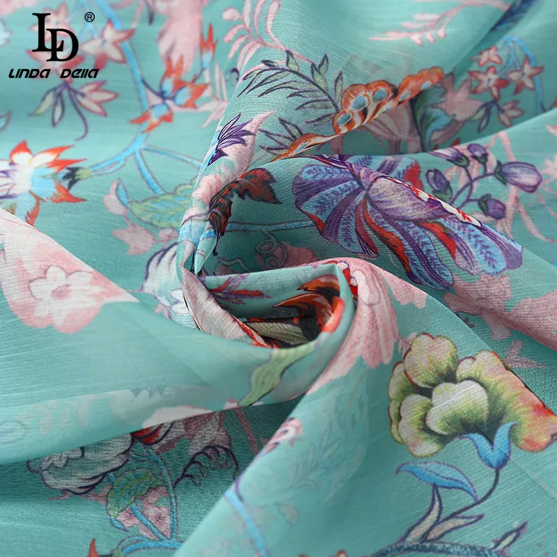 

LD LINDA DELLA 2021 Fashion Designer Summer New Pink Dress Dress Women's Stand collar Beading Floral print Elegant Midi Dress
