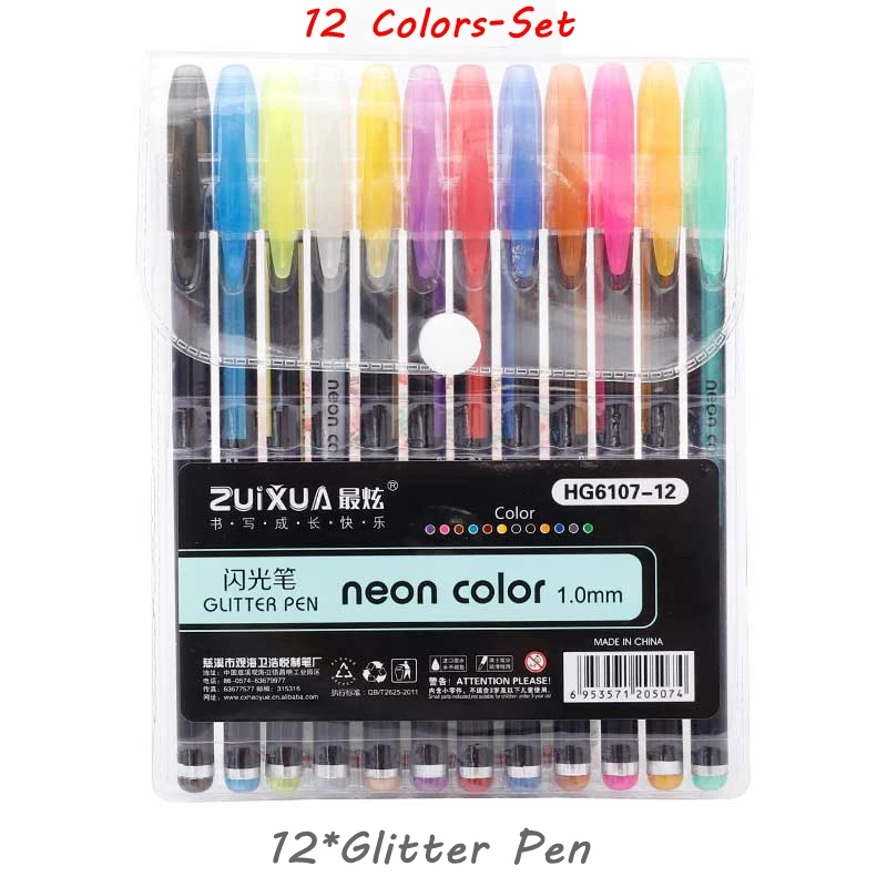 12 pcs GLITTER PEN 12/24/36/48 Цвета/Набор для нанесения хайлайтера гелевая ручка с блестками для раскраски журналов для рисования Рисование Живопись Цветной маркер для рисования - Цвет: 12 pcs GLITTER PEN