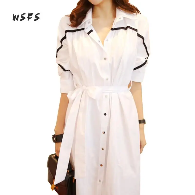 

Wsfs Autumn White Army Green Womens Shirt Dress Office Long Sleeve Turn Down Collare Sashes Bandage Loose Dresses 2017 Vestidos