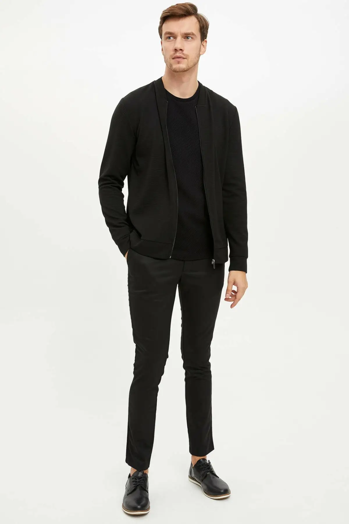 DeFacto Мужская модная тонкая куртка на молнии чистый цвет простой короткий жакет