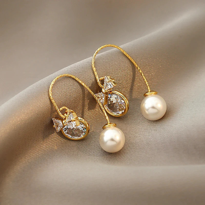 

YAOLOGE For Women Crystal Bowknot Drop Earrings Vintage Pearl Earrings 2021 New Fashion Jewelry Ear Accessories Gift Oorbellen