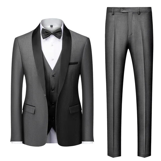 

Men Mariage Color Block Collar Suits Jacket Trousers Waistcoat 2021 Male Business Casual Wedding Blazers Coat Vest Pants 3 Piece