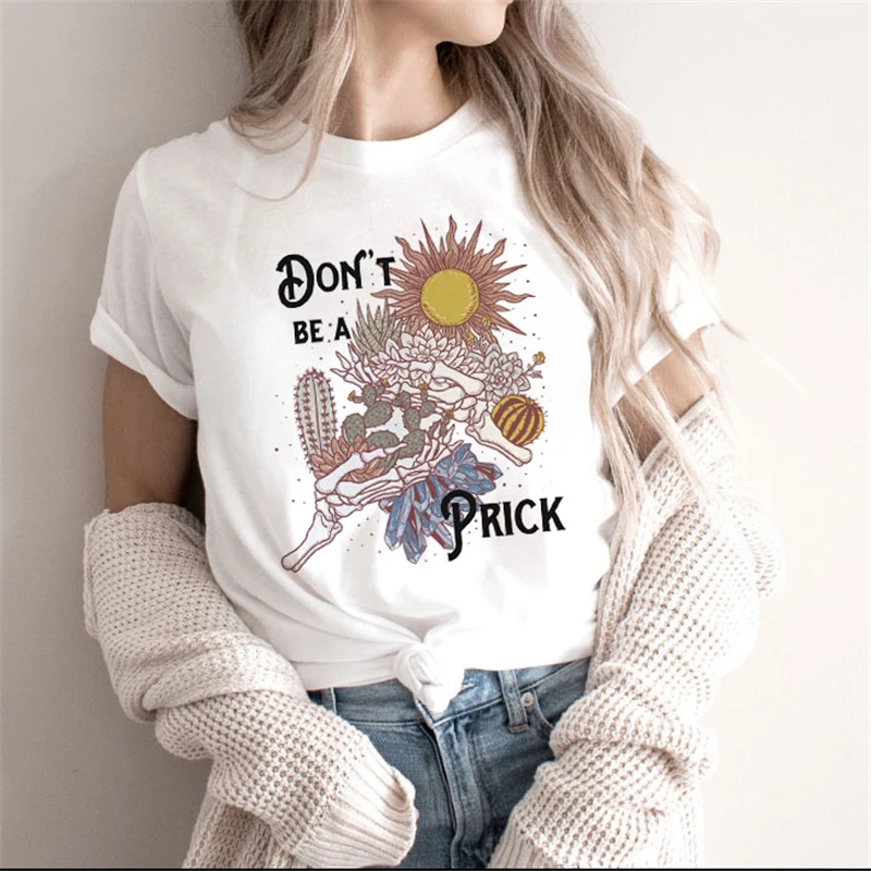 Fashion The Moon Tarot Card Print T-shirt Aesthtic Crescent Sun and Graphic Tee Top Women Retro Witch Gothic Tshirt | Женская одежда