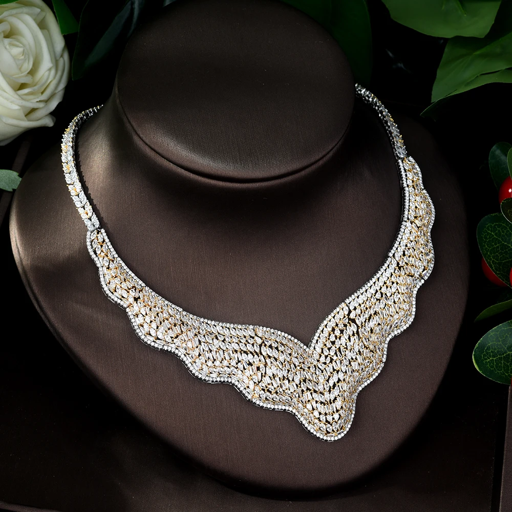 HIBRIDE роскошный двойной тон женский свадебный комплект ювелирных изделий из