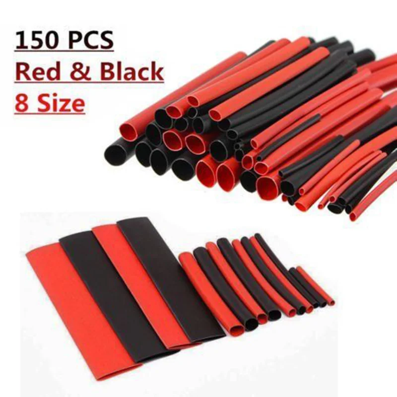 1~14mm Sleeving Kit 150pcs Red Black 2:1 Ratio Heat Shrink Tubing Tube Wire Wrap Polyolefin Newest | Инструменты