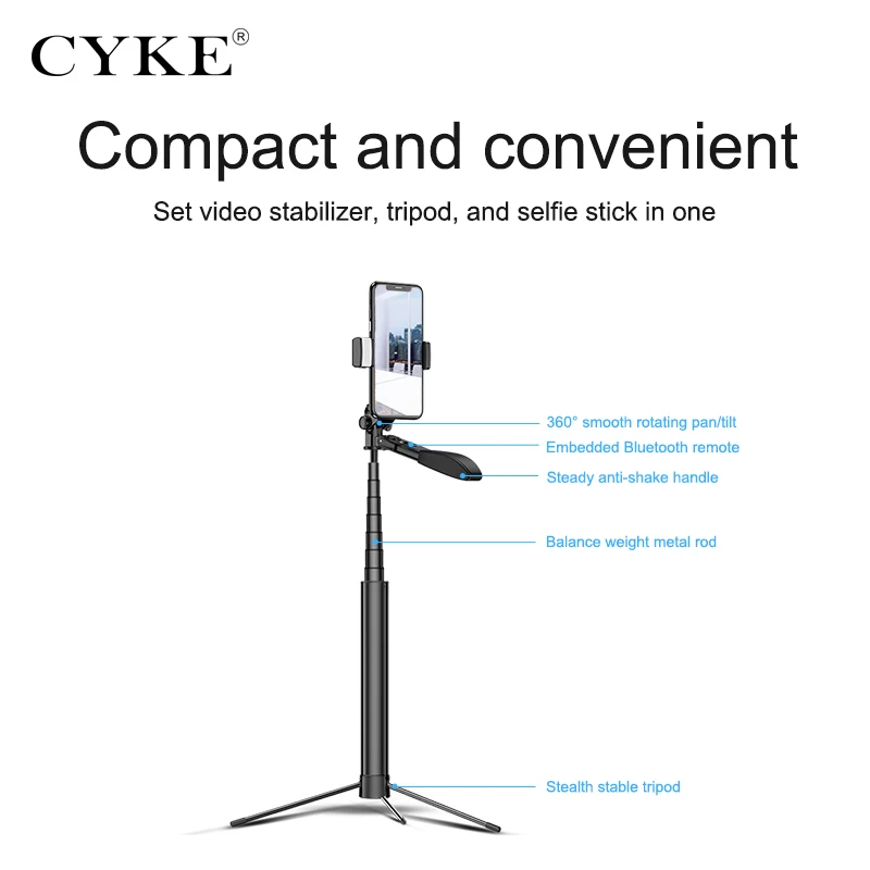 CYKE 1,6 м селфи палка длинный штатив bluetooth Видео стабилизатор для iPhone Xiaomi huawei Bluetooth штатив селфи палка