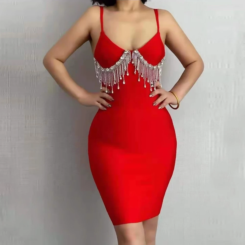 

2021 Fashion Women Sexy Black Red Sleeveless Mini Bodycon Bandage Party Dress