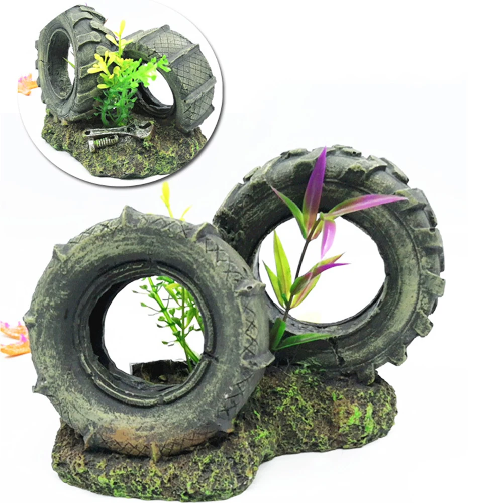 

Aquarium Fish Tank Artificial Wheel Escape House Resin Ornament Landscaping Decor Tree Craft Accessories Simulation Landscaping