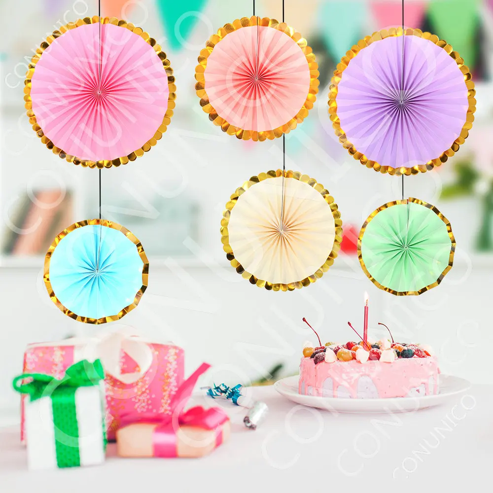 Набор из 6 вееров розовой золотой фольги для украшения свадьбы дня рождения